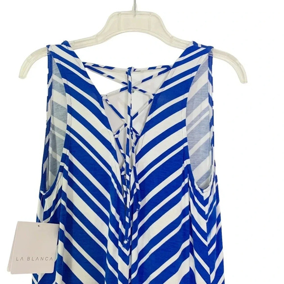 La Blanca Archistripe Swim Cover Up Maxi Dress Blue MISSING BELT Size M NWT - Picture 4 of 11